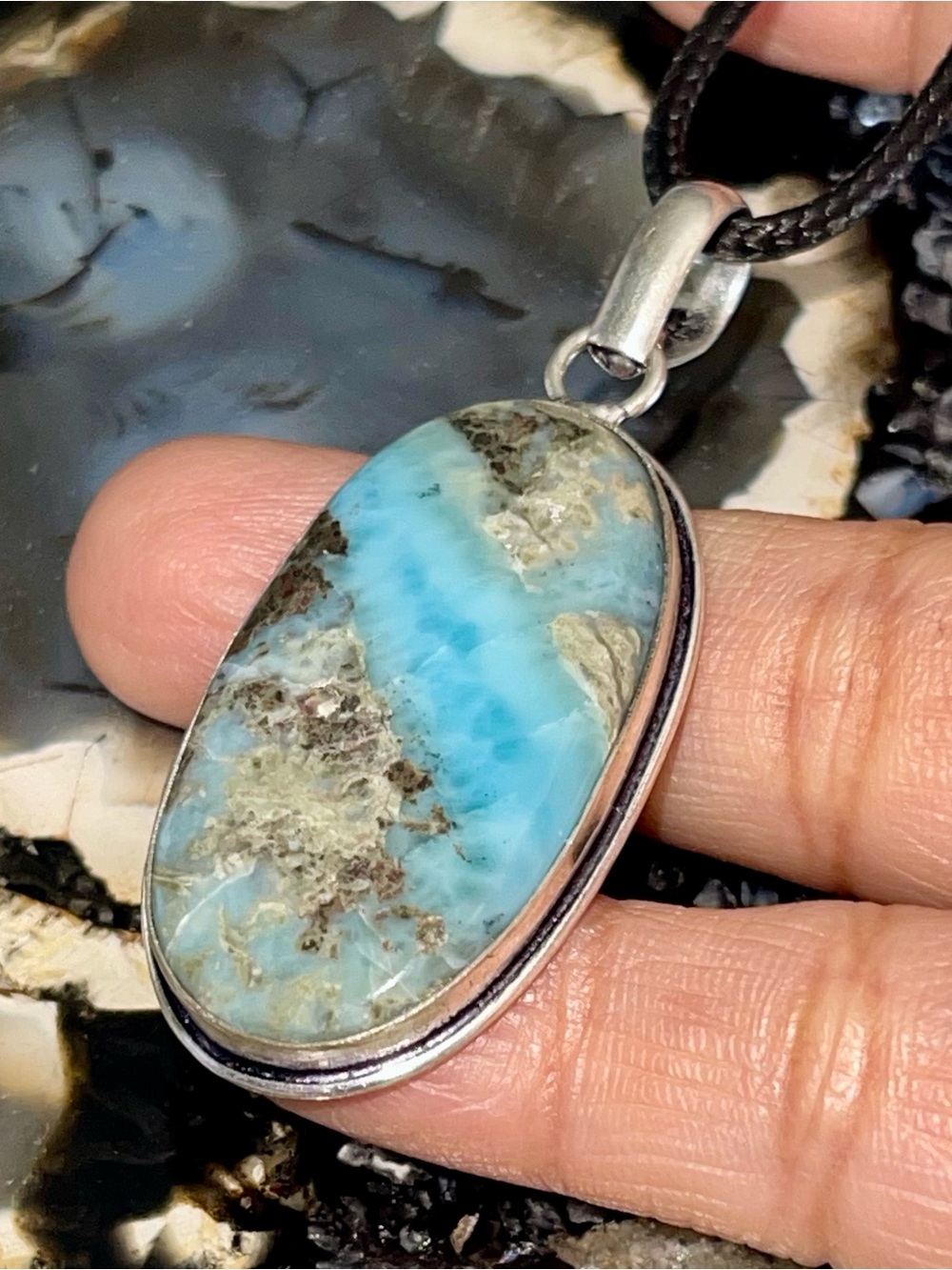 Dolphin Stone Larimar Pendant 2 1/4”